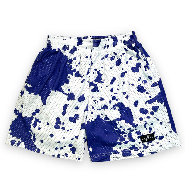 purple splatter mesh shorts